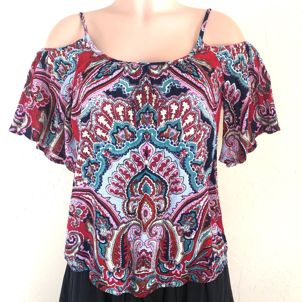 Patrons of Peace Cold Shoulder Mandala Blouse - S